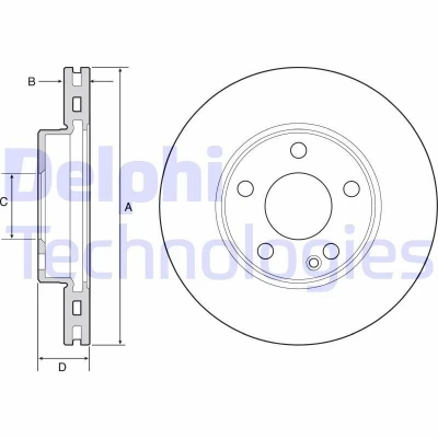 Bilde av DELPHI BG4554C Bremseskiver 280 25 5 ventilert belagt ubehandlet uten hjullager, ABS sensorring MERCEDES BENZ: A Klasse, B CLA Coupé