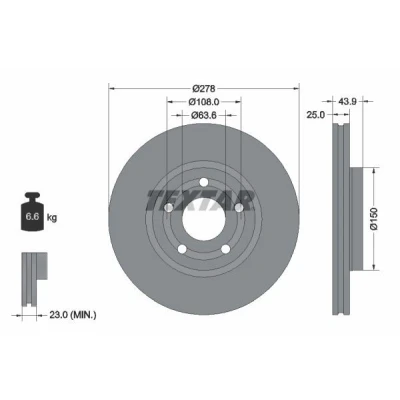 Bilde av TEXTAR 92327503 Bremseskiver 278 25 05/05 108 innvendig ventilert belagt uten hjulfestebolt, hjulnav FORD: Puma SUV