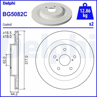Bilde av DELPHI BG5082C Bremseskiver 317 18 5 ventilert belagt ubehandlet uten hjullager, ABS sensorring TOYOTA: RAV4 V, SUZUKI: Across SUV