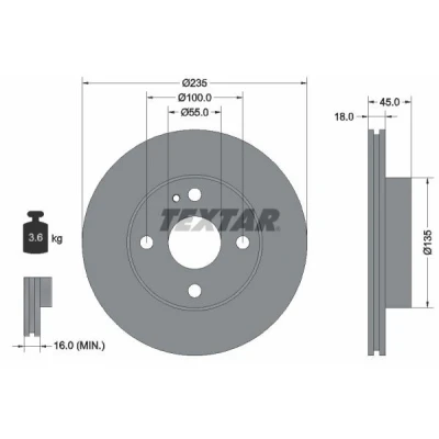 Bilde av TEXTAR 92061500 Bremseskiver 235 18 04/05 100 innvendig ventilert uten hjulfestebolt, hjulnav MAZDA: MX 5 I, 323 C IV Hatchback