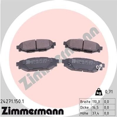 Bilde av ZIMMERMANN 24271.150.1 Bremseklosser med akustisk slitasjevarsel Bildet viser leveranseinnholdet SUBARU: Forester III, Legacy 4, Impreza III Hatchback