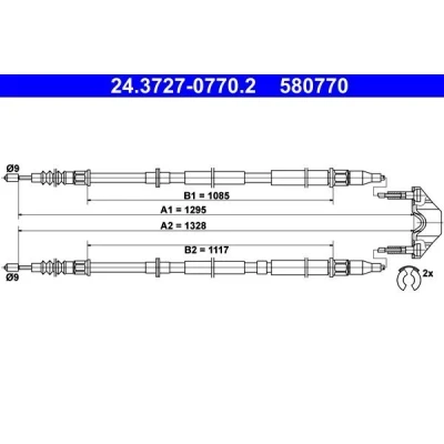 Bilde av ATE 24.3727 0770.2 Bremsekabel 1295, 1328 med tilbehør OPEL: Astra H Caravan, GTC