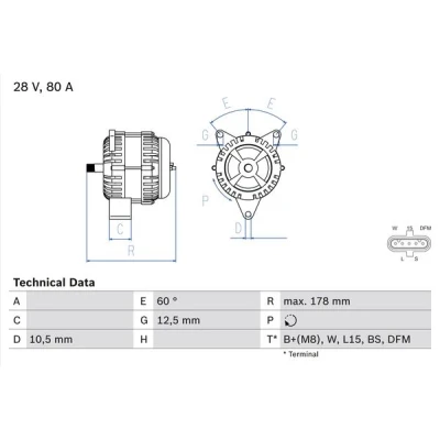 Bilde av BOSCH 0 986 047 420 Dynamo 28V 80A
