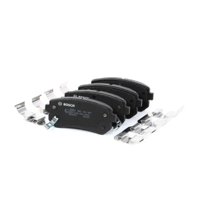 Bilde av BOSCH 0 986 494 627 Bremseklosser Low Metallic med akustisk slitasjevarsel antihyle blikk, montageanvisning KIA: RIO 2, Sportage III