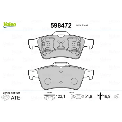 Bilde av VALEO 598472 Bremseklosser bakaksel ekskl. slitasjevarselkontakt med antihyle blikk FORD: Transit Connect V408 Van, Mk1 Focus 2