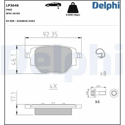 Bilde av DELPHI LP3646 Bremseklosser ikke klargjort for slitasjeindikator med antihyle blikk tilbehør PEUGEOT: 208 II Hatchback