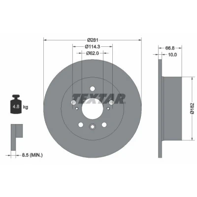 Bilde av TEXTAR PRO 92257803 Bremseskiver 281 10 05/08 114,3 fullt ut belagt uten hjulfestebolt, hjulnav TOYOTA: Camry VI Sedan