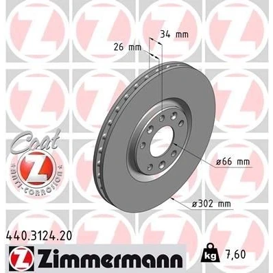 Bilde av ZIMMERMANN COAT Z 440.3124.20 Bremseskiver 302 26 8/5 5 108 innvendig ventilert belagt PEUGEOT: RCZ Coupé