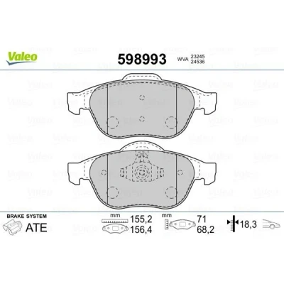 Bilde av VALEO 598993 Bremseklosser framaksel ekskl. slitasjevarselkontakt med antihyle blikk RENAULT: SCENIC 2, GRAND 3, MEGANE 2 Coupe Cabriolet