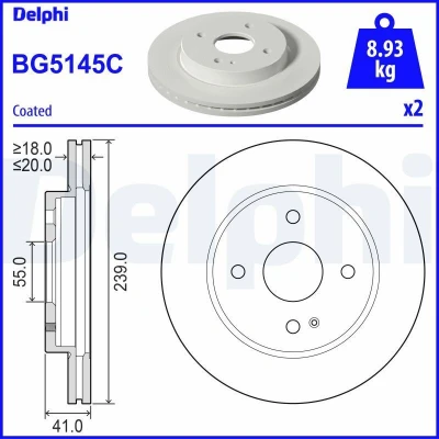 Bilde av DELPHI BG5145C Bremseskiver 239 20 4 ventilert belagt ubehandlet uten hjullager, ABS sensorring
