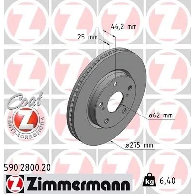Bilde av ZIMMERMANN COAT Z 590.2800.20 Bremseskiver 275 25 7/5 5 114 innvendig ventilert belagt TOYOTA: RAV4 III SUV