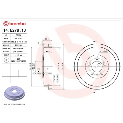 Bilde av BREMBO 14.E278.10 Bremsetrommel 228,6