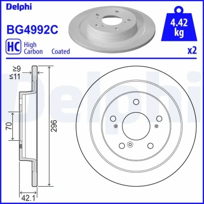 Bilde av DELPHI BG4992C Bremseskiver 296 11 5 fullt ut belagt høy karbon uten hjullager, ABS sensorring HONDA: CIVIC 9