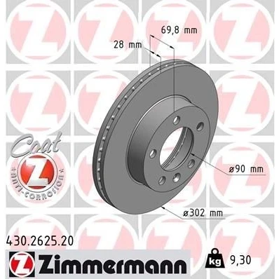 Bilde av ZIMMERMANN COAT Z 430.2625.20 Bremseskiver 302 28 6/5 5 130 innvendig ventilert belagt høy karbon RENAULT: MASTER 3 Kasten,