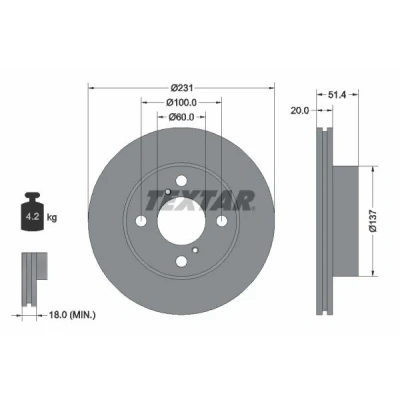 Bilde av TEXTAR 92204100 Bremseskiver 231 20 04/06 100 innvendig ventilert uten hjullager, hjulfestebolt, hjulnav SUZUKI: Alto VII, NISSAN: Pixo
