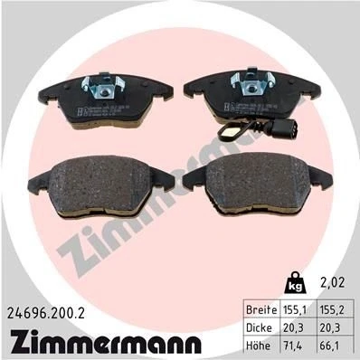Bilde av ZIMMERMANN 24696.200.2 Bremseklosser inkl. slitasjevarselkontakt Bildet viser leveranseinnholdet AUDI: A1 Sportback, Hatchback, TT Coupé