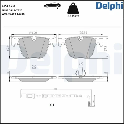 Bilde av DELPHI Bremseklosser inkl. slitasjevarselkontakt med antihyle blikk tilbehør LP3720 BMW: X6