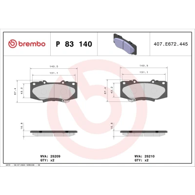 Bilde av BREMBO P 83 140 Bremseklosser med akustisk slitasjevarsel uten tilbehør TOYOTA: Hilux 3 Pick up, VIII up