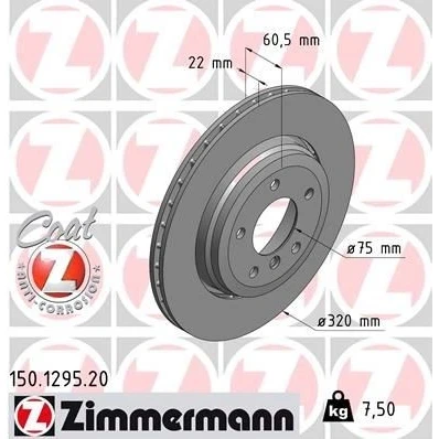 Bilde av ZIMMERMANN COAT Z 150.1295.20 Bremseskiver 320 22 6/5 5 120 utvendig ventilert belagt høy karbon BMW: 3 Coupé, Touring, Sedan