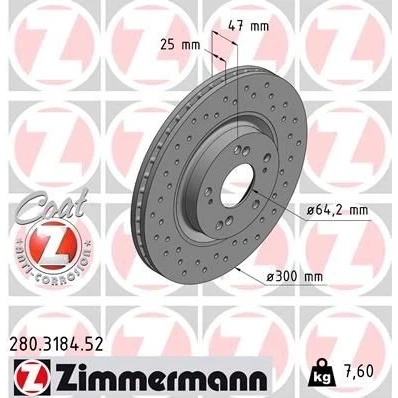 Bilde av ZIMMERMANN 280.3184.52 Bremseskiver 300 25 9/5 5 114 innvendig ventilert, hullet belagt HONDA: CIVIC 8 Hatchback, CR V 2,