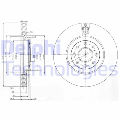 Bilde av DELPHI BG3699 Bremseskiver 281 26 4 ventilert oljet ubehandlet uten hjullager, ABS sensorring FIAT: BRAVO 2, Stilo Hatchback, ALFA ROMEO: MiTo