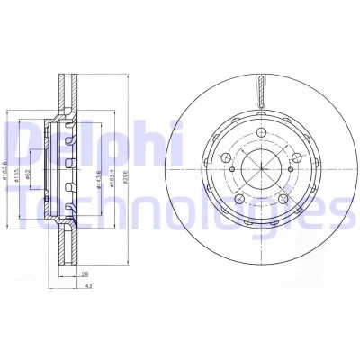 Bilde av DELPHI BG4276 Bremseskiver 296 28 5 ventilert oljet ubehandlet uten hjullager, ABS sensorring