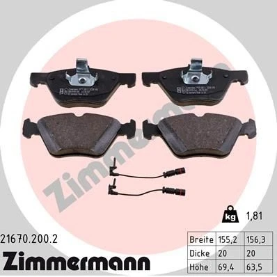 Bilde av ZIMMERMANN 21670.200.2 Bremseklosser inkl. slitasjevarselkontakt Bildet viser leveranseinnholdet MERCEDES BENZ: E Klasse T modell, Sedan