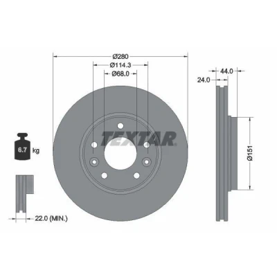 Bilde av TEXTAR Bremseskive 24mm 05/07 114,3mm utvendig ventilert belagt 92346803 402066LA0A,402062072R Bremseskiver, Skivebremser
