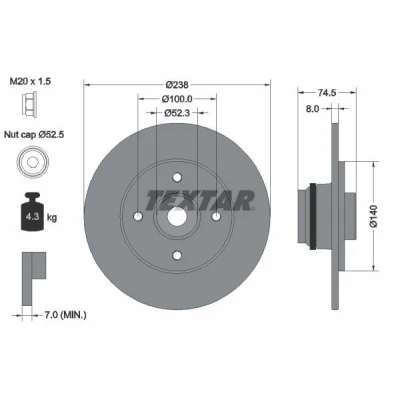 Bilde av TEXTAR PRO 92154003 Bremseskiver 238 8 04/04 100 fullt ut belagt med ABS senorring, hjullager RENAULT: CLIO 2