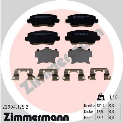 Bilde av ZIMMERMANN 22904.175.2 Bremseklosser med akustisk slitasjevarsel Bildet viser leveranseinnholdet, glideplate