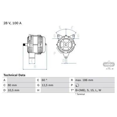 Bilde av BOSCH 0 986 042 590 Dynamo 28V 100A