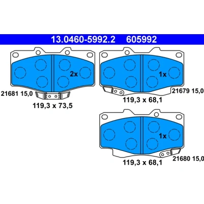 Bilde av ATE 13.0460 5992.2 Bremseklosser med akustisk slitasjevarsel TOYOTA: Land Cruiser Prado 90, HILUX 6 Pick up, 5 up