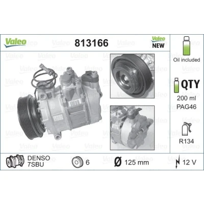 Bilde av VALEO 813166 Kompressor 7SBU16 12 PAG 46 R 134a med kompressorlje NEW ORIGINAL PART AUDI: Allroad C5, A6 C4 Avant, A8 D2