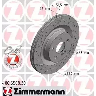 Bilde av ZIMMERMANN COAT Z 400.5508.20 Bremseskiver 330 26 6/5 5 112 innvendig ventilert, slisset / perforert belagt høy karbon