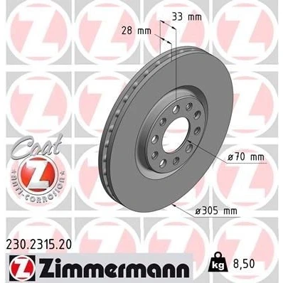 Bilde av ZIMMERMANN COAT Z 230.2315.20 Bremseskiver 305 28 10/5 5 110 innvendig ventilert belagt