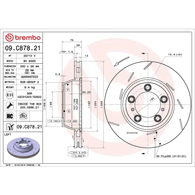 Bilde av BREMBO 09.C878.21 Bremseskiver 330 28 5 innvendig ventilert, med sliss belagt høy karbon skruer PORSCHE: Panamera