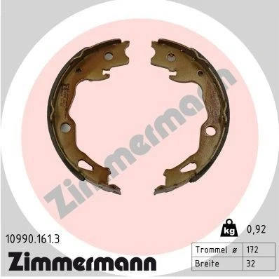 Bilde av ZIMMERMANN 10990.161.3 Bremsesko 172mm 32mm uten vippearm, Bildet viser leveranseinnholdet
