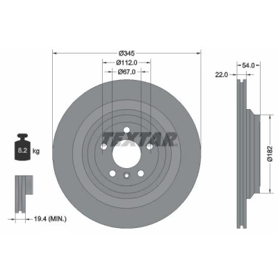 Bilde av TEXTAR PRO 92284003 Bremseskiver 345 22 05/06 112 innvendig ventilert belagt uten hjulfestebolt, hjulnav MERCEDES BENZ: GL, ML Klasse, GLE SUV