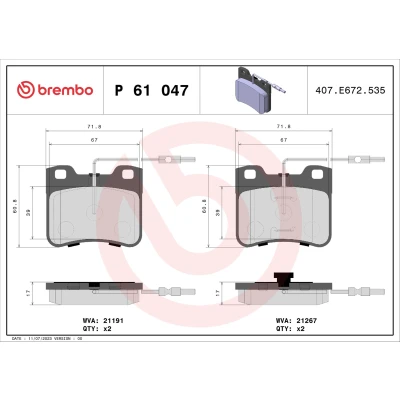 Bilde av BREMBO P 61 047 Bremseklosser inkl. slitasjevarselkontakt uten tilbehør