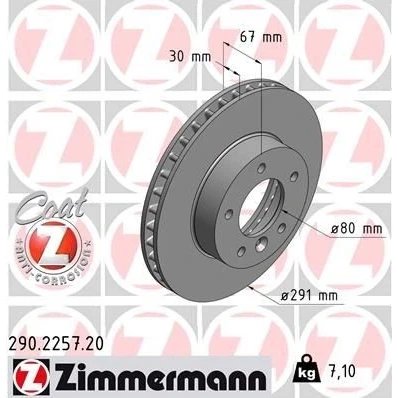 Bilde av ZIMMERMANN COAT Z 290.2257.20 Bremseskiver 291 28 6/5 5 121 innvendig ventilert belagt JAGUAR: XJ Sedan
