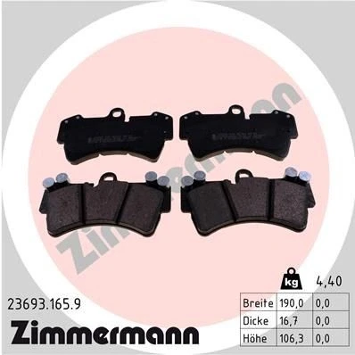 Bilde av ZIMMERMANN 23693.165.9 Bremseklosser Bildet viser leveranseinnholdet AUDI: Q7, PORSCHE: Cayenne, VOLKSWAGEN: Touareg I