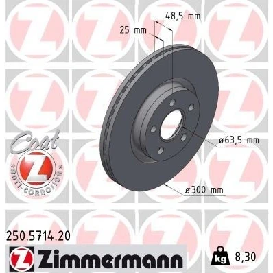 Bilde av ZIMMERMANN 250.5714.20 Bremseskiver 300 25 5/5 5 108 innvendig ventilert belagt FORD: Transit Connect V408 Van