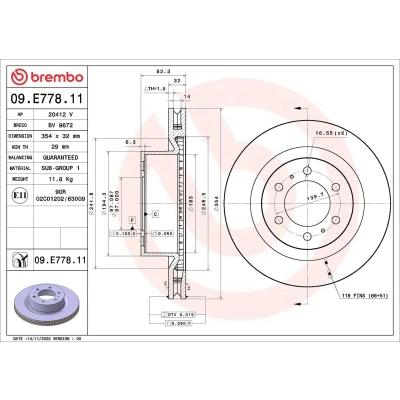 Bilde av BREMBO Bremseskive 354mm 32mm 6 innvendig ventilert belagt 09.E778.11 4351260290 Bremseskiver, Skivebremser