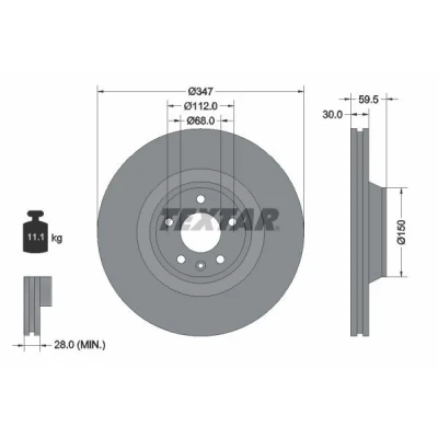 Bilde av TEXTAR PRO+ 92132405 Bremseskiver 347 30 05/06 112 utvendig ventilert belagt høy karbon uten hjulfestebolt, hjulnav AUDI: A6 C6 Avant
