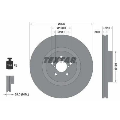 Bilde av TEXTAR 92167900 Bremseskiver 326 30 05/07 100 innvendig ventilert uten hjulfestebolt, hjulnav SUBARU: Impreza II Sedan, Stasjonsvogn