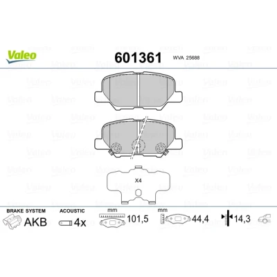 Bilde av VALEO 601361 Bremseklosser bakaksel inkl. slitasjevarselkontakt med antihyle blikk MITSUBISHI: OUTLANDER 3, ASX SUV, MAZDA: 6 Stasjonsvogn, Sedan