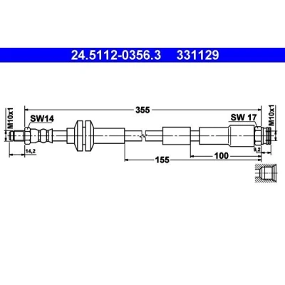 Bilde av ATE 24.5112 0356.3 Bremseslange 355 M10x1 FIAT: 500 Hatchback