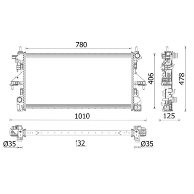 Bilde av MAHLE ORIGINAL CR 2638 000P Radiator Aluminium 780mm 406mm 32mm Kjøleribber loddet