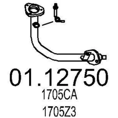 Bilde av MTS 01.12750 Eksosrør 530 foran for midtre eksospotte PEUGEOT: 206 Hatchback
