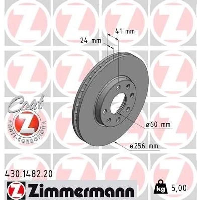 Bilde av ZIMMERMANN COAT Z 430.1482.20 Bremseskiver 256 24 7/4 4 100 innvendig ventilert belagt OPEL: Astra G CC, Caravan, Sedan